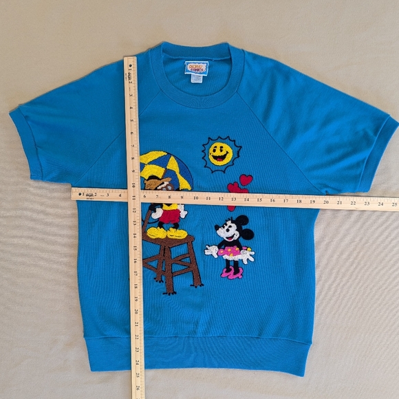 Disney Vintage 1980's Mickey & Minnie Mouse Short Sleeve Sweatshirt | Sz Lg - Picture 2 of 5
